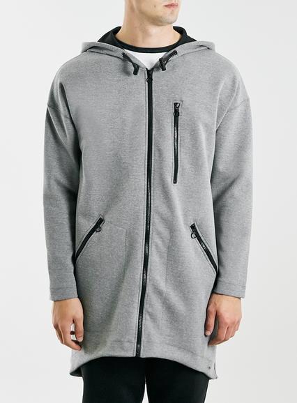 Topman Mens Mid Grey Grey Long Line Scuba Parka