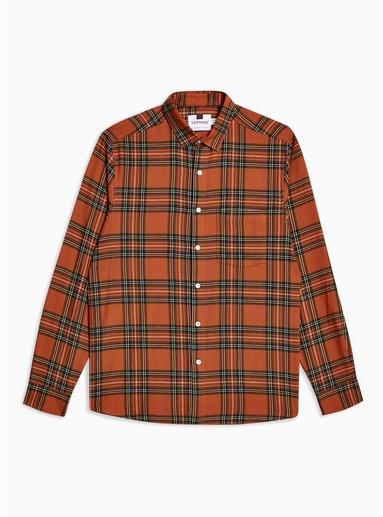 Topman Mens Orange Tartan Slim Shirt
