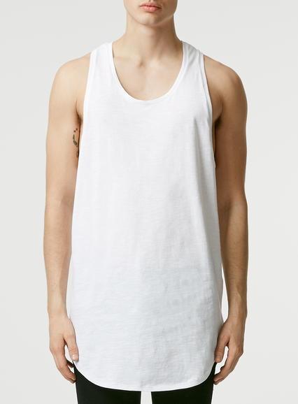 Topman Mens White Slubby Longline Tank Top