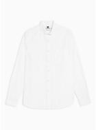 Topman Mens White Button Down Slim Shirt With Linen