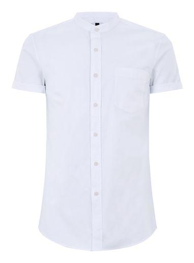 Topman Mens White Muscle Fit Stand Collar Oxford Shirt