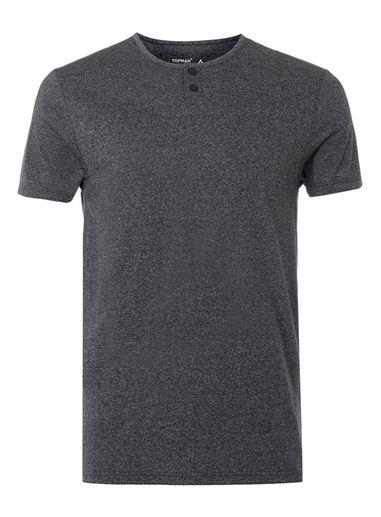 Topman Mens Black Salt And Pepper Grandad T-shirt