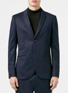 Topman Mens Blue Navy Slub Skinny Fit Jersey Blazer With Peak Lapel