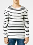 Topman Mens Blue Off White And Navy Stripe Premium Cotton Long Sleeve T-shirt