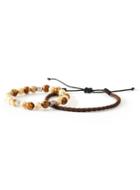 Topman Mens Brown Leather Look Plait And Beaded Bracelets*