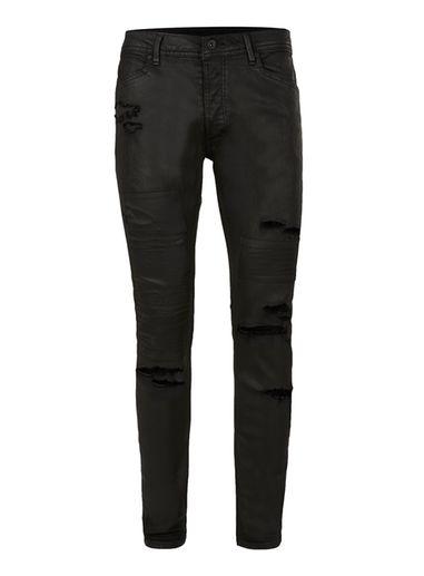 Topman Mens Aaa Coated Black Ripped Stretch Skinny Jeans