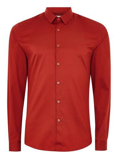 Topman Mens Brown Premium Tan Long Sleeve Shirt