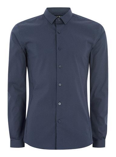 Topman Mens Navy Polka Dot Muscle Fit Long Sleeve Shirt