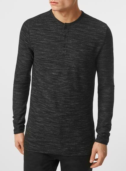 Topman Mens Long Sleeve Black Waffle Grandad T-shirt