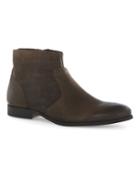 Topman Mens Grey Washed Brown Leather Slouch Boots