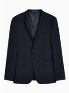Topman Mens Navy Skinny Fit Textured Single Breasted Blazer With Notch Lapels