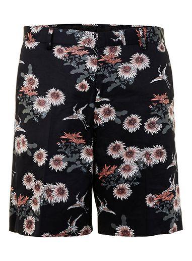 Topman Mens Blue Navy And Coral Floral Print Wide Fit Formal Shorts