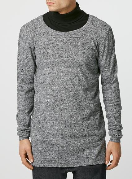 Topman Mens Grey Salt And Pepper Longline Crew Jumper