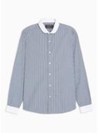 Topman Mens Blue And White Stripe Penny Collar Shirt