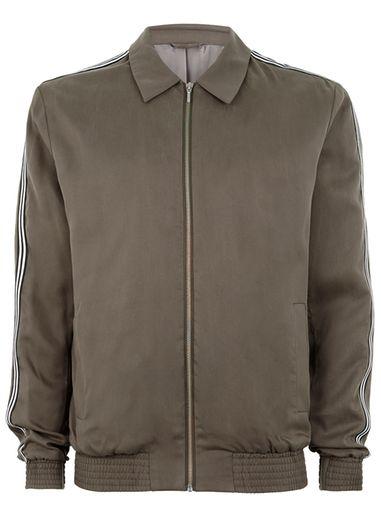 Topman Mens Khaki Tencel Zip Through Jacket With Side Taping Detail