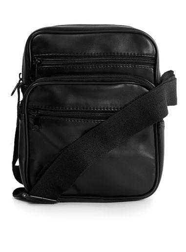 Topman Mens Black Faux Leather Small Messenger Bag