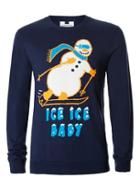 Topman Mens Blue Navy Skiing Snowman Ugly Sweater