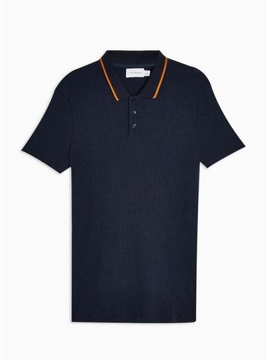 Topman Mens Navy Tipped Ribbed Short Sleeve Polo