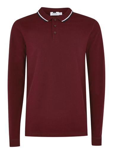 Topman Mens Red Burgundy Muscle Fit Polo