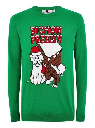 Topman Mens Blue Christmas Bichon Freeze Jumper