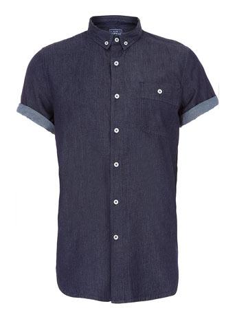 Indigo Denim Button Down Short Sleeve Shirt