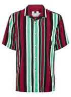 Topman Mens Green Mini Stripe Revere Short Sleeve Shirt
