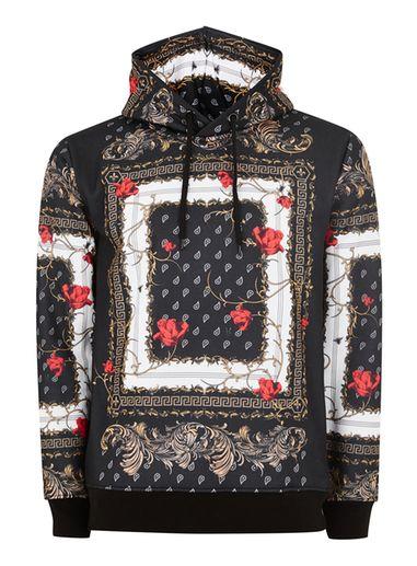 Topman Mens Criminal Damage Black Baroque Print Hoodie