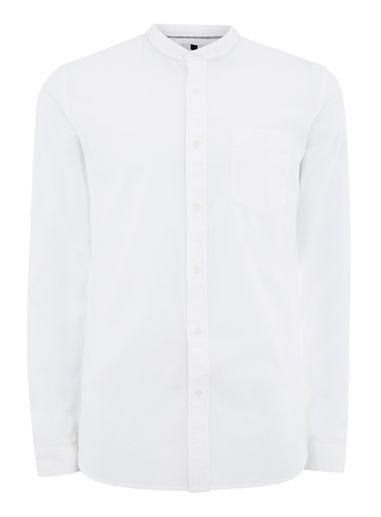 Topman Mens White Stretch Muscle Fit Stand Collar Shirt