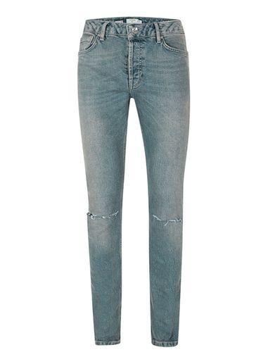 Topman Mens Light Wash Blue Ripped Slim Jeans