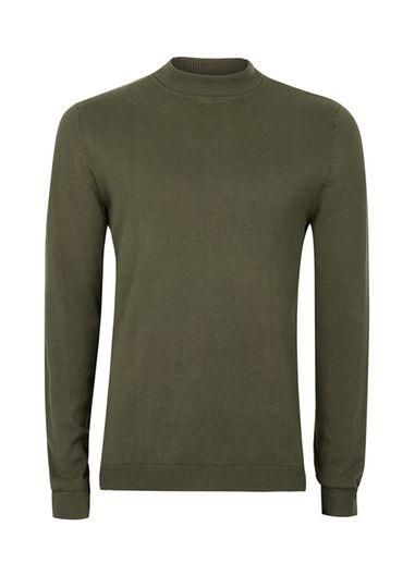 Topman Mens Green Khaki Mini Roll Neck Sweater