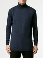 Topman Mens Blue Navy And Black Longline Roll Neck Sweater