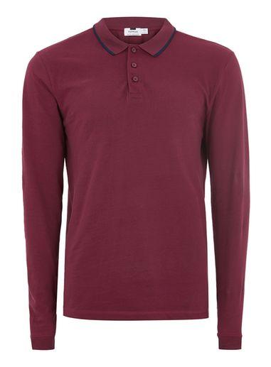 Topman Mens Red Tipped Muscle Fit Polo Shirt