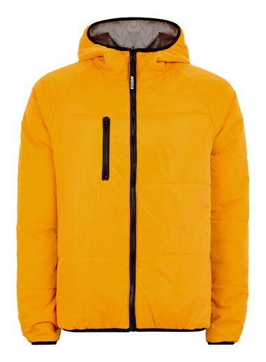 Topman Mens Multi Vision Street Wear Reversible Yellow And Gray Puffer Jacket