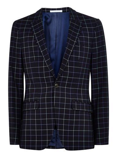 Topman Mens Navy Check Super Skinny Blazer