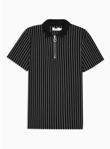 Topman Mens Black Pinstripe Polo