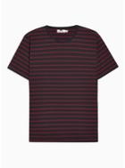Topman Mens Red Navy And Burgundy Striped T-shirt