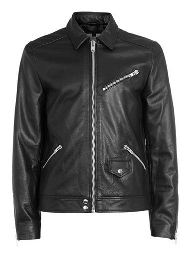 Topman Mens Black Leather Harrington Jacket*