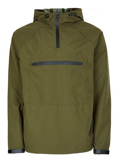 Topman Mens Green Khaki Overhead Half Zip Jacket