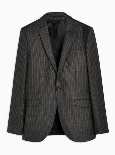 Topman Mens Grey Pinstripe Skinny Blazer