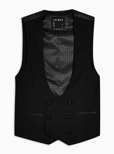 Topman Mens Black Double Breasted Suit Waistcoat