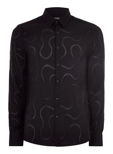 Topman Mens Black Sheer Swirl Shirt