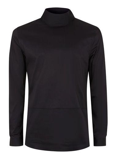 Topman Mens Black Funnel Neck Overhead Casual Shirt