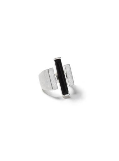 Topman Mens Silver Look And Black Bar Ring*