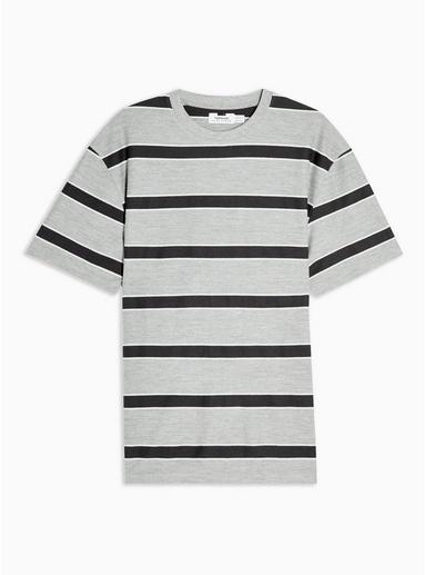 Topman Mens Grey And Black Stripe Loopback T-shirt