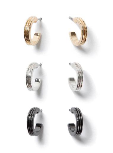 Topman Mens Multi Etched Hoop Earrings 3 Pack*