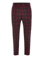 Topman Mens Navy And Red Check Relaxed Cropped Trousers