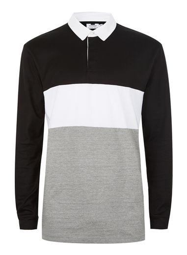 Topman Mens Black Panel Rugby T-shirt