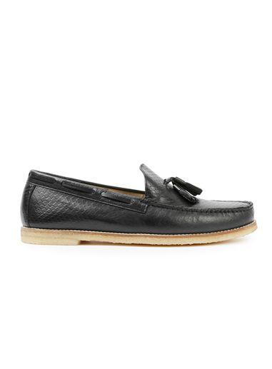 Topman Mens Black Reptile Leather Tassle Loafers