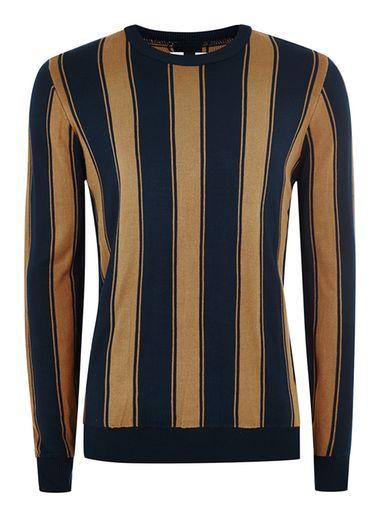 Topman Mens Premium Toffee And Navy Stripe Sweater