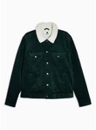 Topman Mens Green Corduroy Borg Trucker